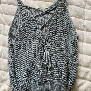 woven grey tank crop top